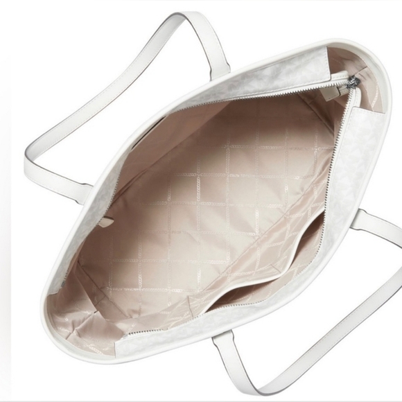 Michael Kors Carter Large White/Alumin Zippered Tote Bag NEW With Tags - Picture 3 of 13